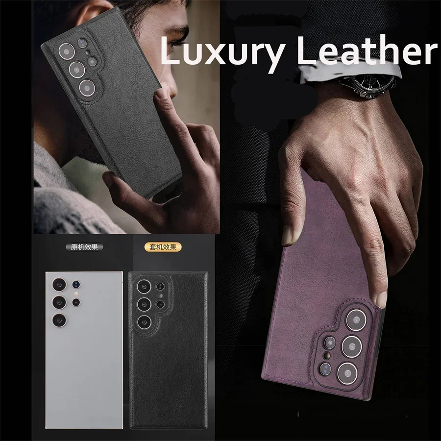 Luxury Vintage PU Leather Case for Samsung S25 Ultra S24 Plus S23 S22 S24Ultra Slim Camera Shockproof Soft Bumper Back Cover image 3