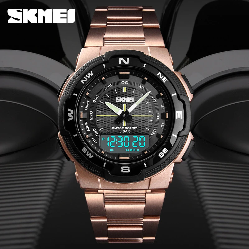 

SKEMI Watch Multi-Function Dual Time Outdoor Sports Waterproof Stainless Steel Men's Quartz Watch