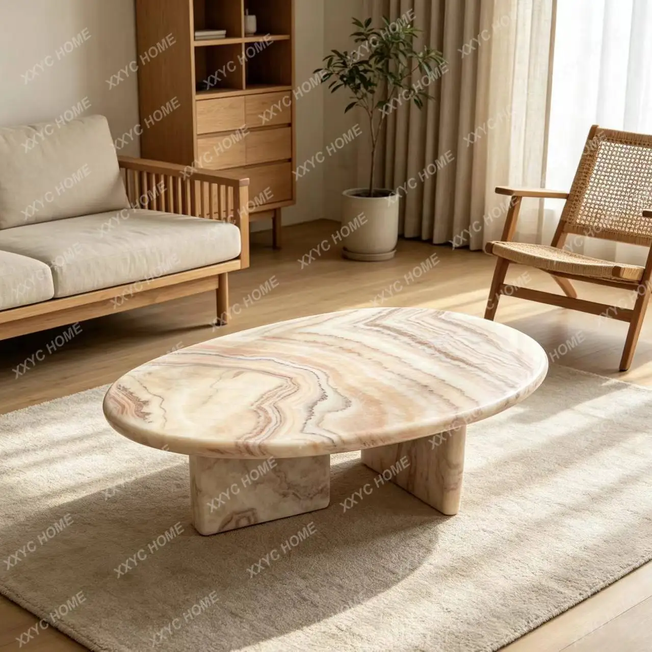 Luxury stone pink coffee table  minimalist home living room special-shaped marble coffee table