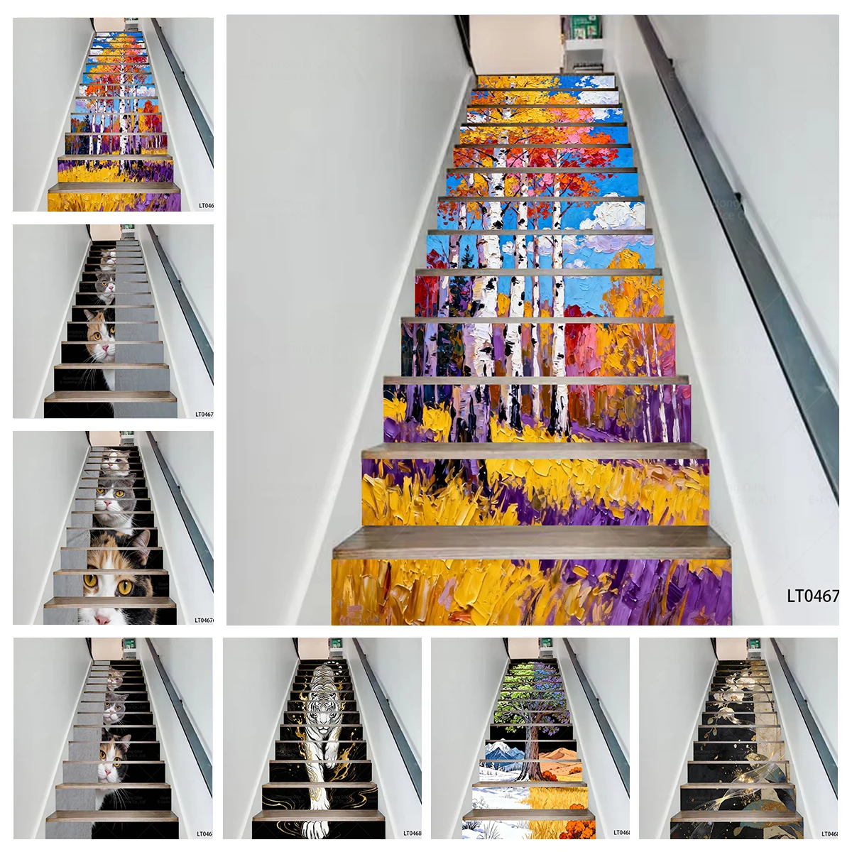 

Autumn Birch Forest Gilded White Tiger Magnolia Fish Stair Decals - Waterproof Wear-Resistant Self-Adhesive for Home