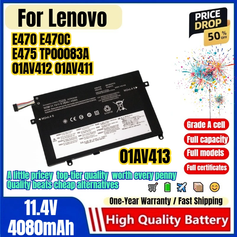 01AV413 for Lenovo E470 E470C E475 TP00083A 01AV412 01AV411 Laptop Battery High Quality Capacity Battery Replacement Bateria