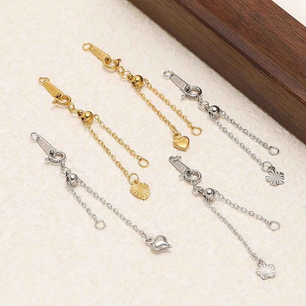 4 Stück Edelstahl-Verlängerungsketten mit Feder-Silikonperlen-Verschluss, DIY-Schmuckzubehör für Armbänder und Halsketten – Detail 4