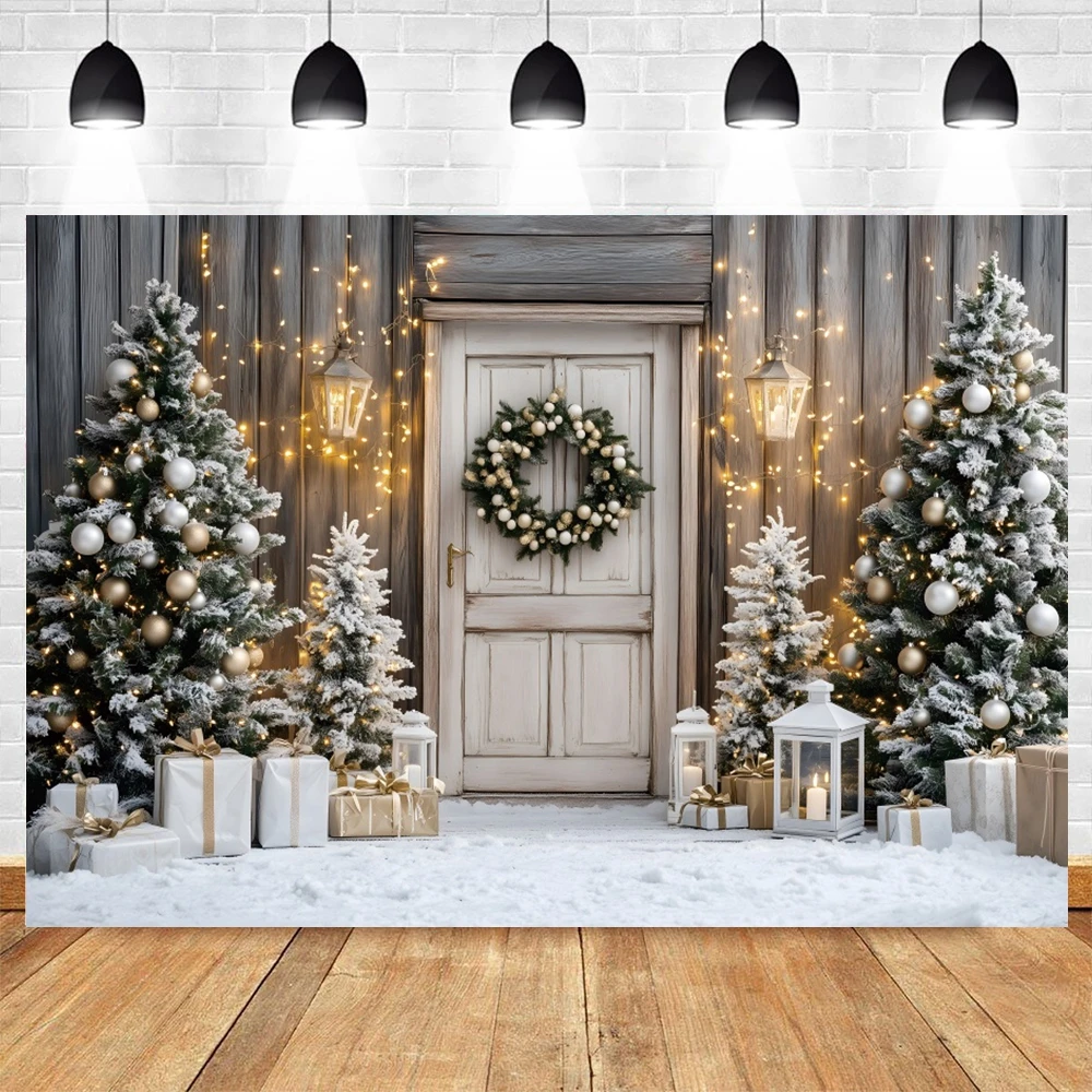 2024 Winter Christmas Photography Backdrop Xmas Tree Fireplace Window Gifts Baby Kids Family Portrait Photocall Background Decor