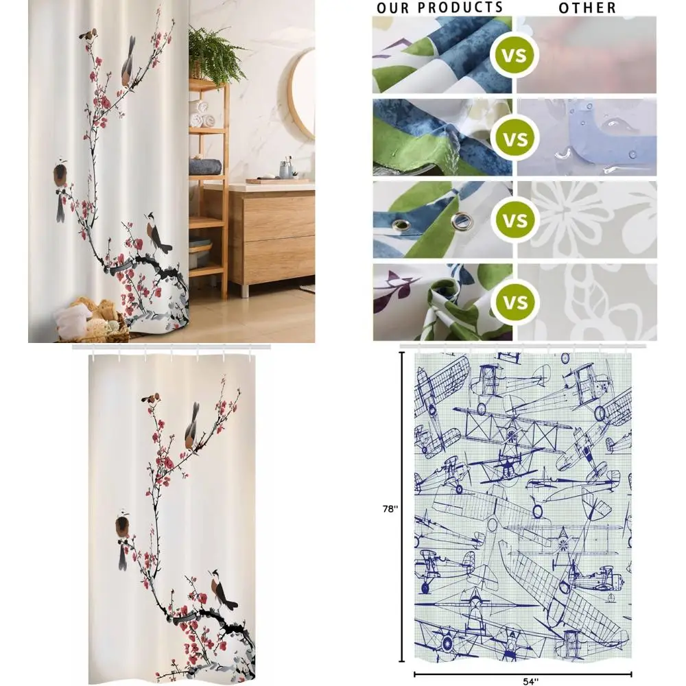 

cherry blossom shower curtain: pastel bird scenery in oriental style