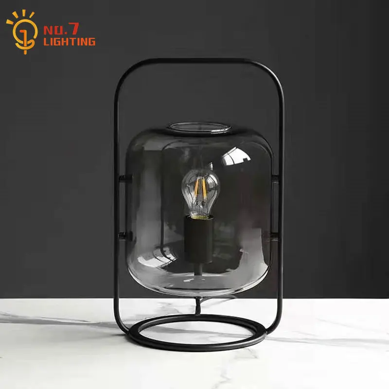 Nordic Design Individual Retro Black Table Lamp LED E27 Iron Art Glass Desk Lights Bedside Bedroom Living/Dining Room Kitchen