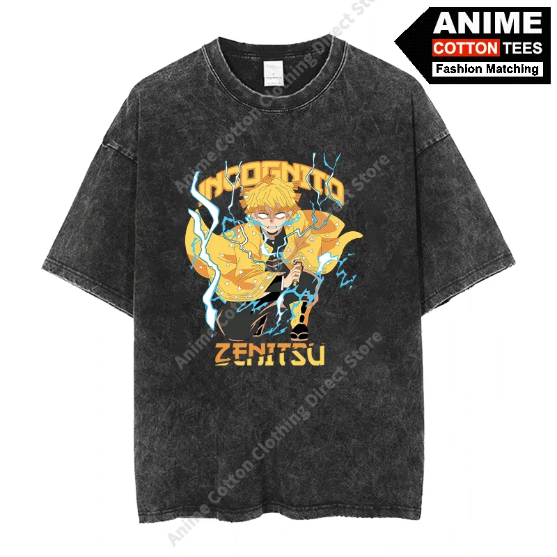 

Anime Demon Slayer - Agatsuma Zenitsu Print T-shirt y2k Harajuku Street Men Women Casual Short Sleeve Cotton Retro Loose Tees