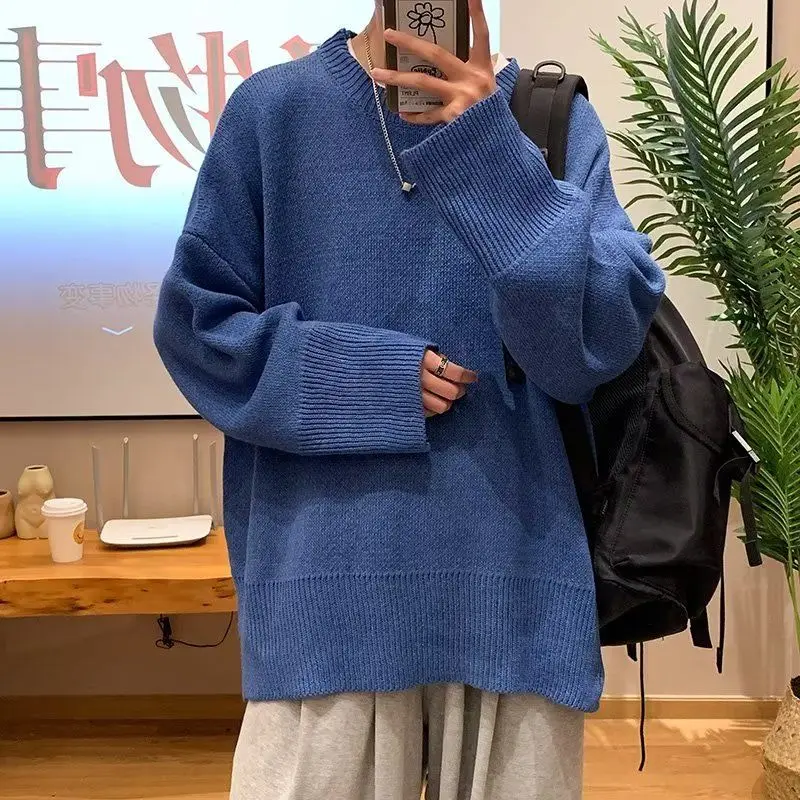 Men's Clothing Solid Color Sweaters Vintage Korean Loose Autumn Winter Japan Style Stylish Split Long Sleeve Knitted Pullovers