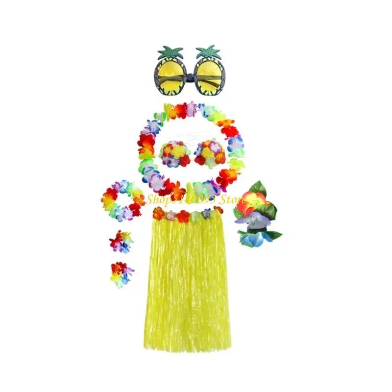 Dxae 8pcs Hawaiian Luaus Hulas Grass Spódnica z kostiumem kwiatowym Zestaw Bracelarii kwiat