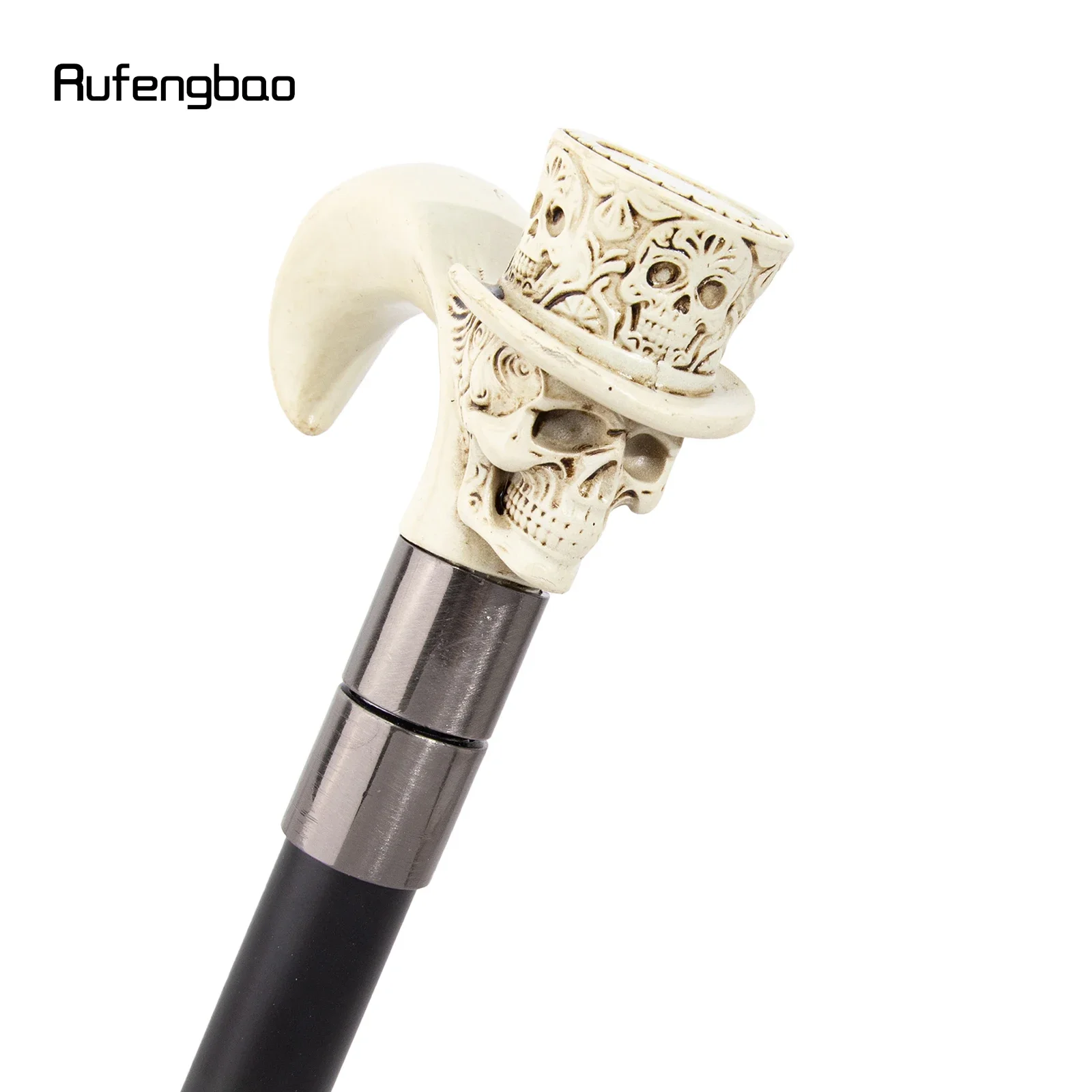 White Hat Skull Head Long Handle Walking Cane Fashion Cane Decorative Cane Halloween for Cosplay Parties Walking Stick 93cm