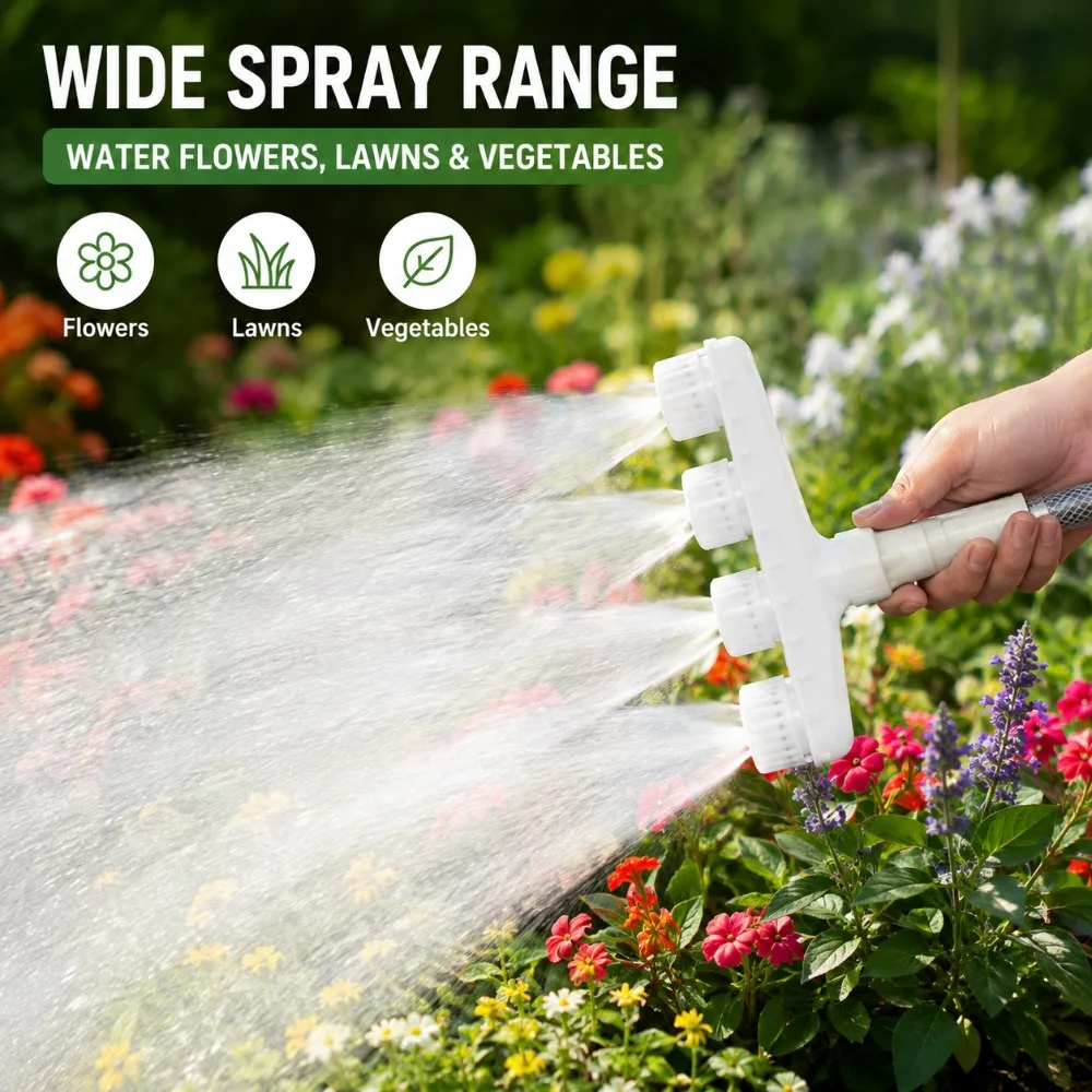 High Flow Multi Head Watering Nozzle 2-6 Head Adjustable Garden Hose Sprayer for Farm Greenhouse Nursery Vegetable Irrigation