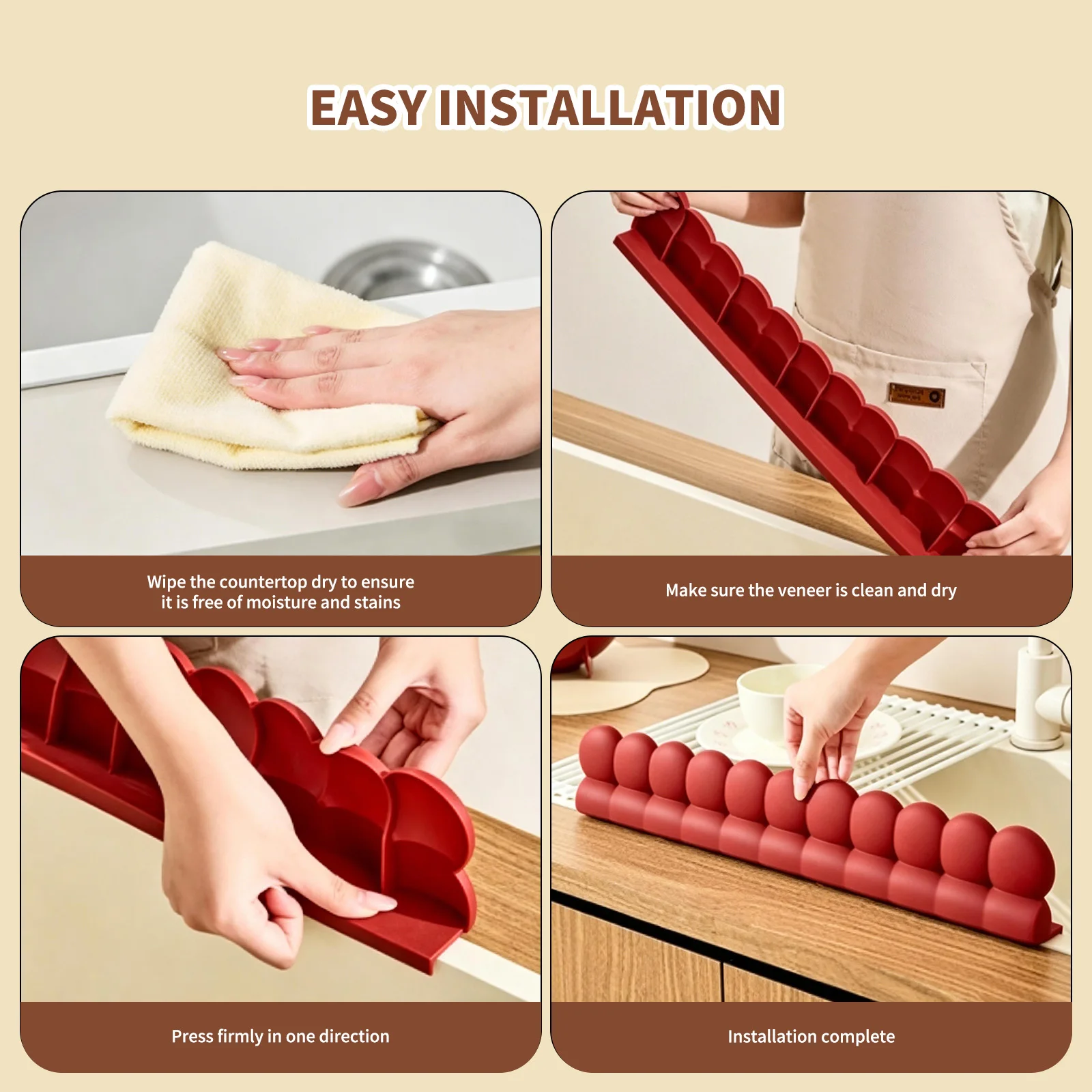 Silicone Sink Splash Guard with Suction Cups Water Retaining Dam Strip Easy To Clean for Kitchen Sink Cooktop Bathroom Tub Use view 6