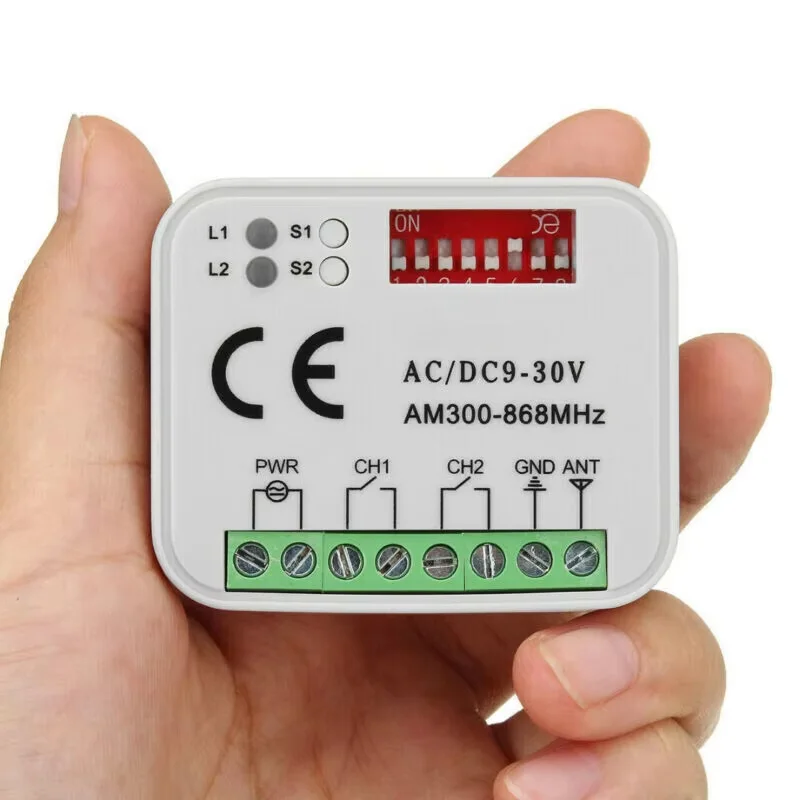Universal Garage Door Remote Control Receiver 2 CH Controller Switch For 433 868 MHz Transmitter Frequency 300-900MHz
