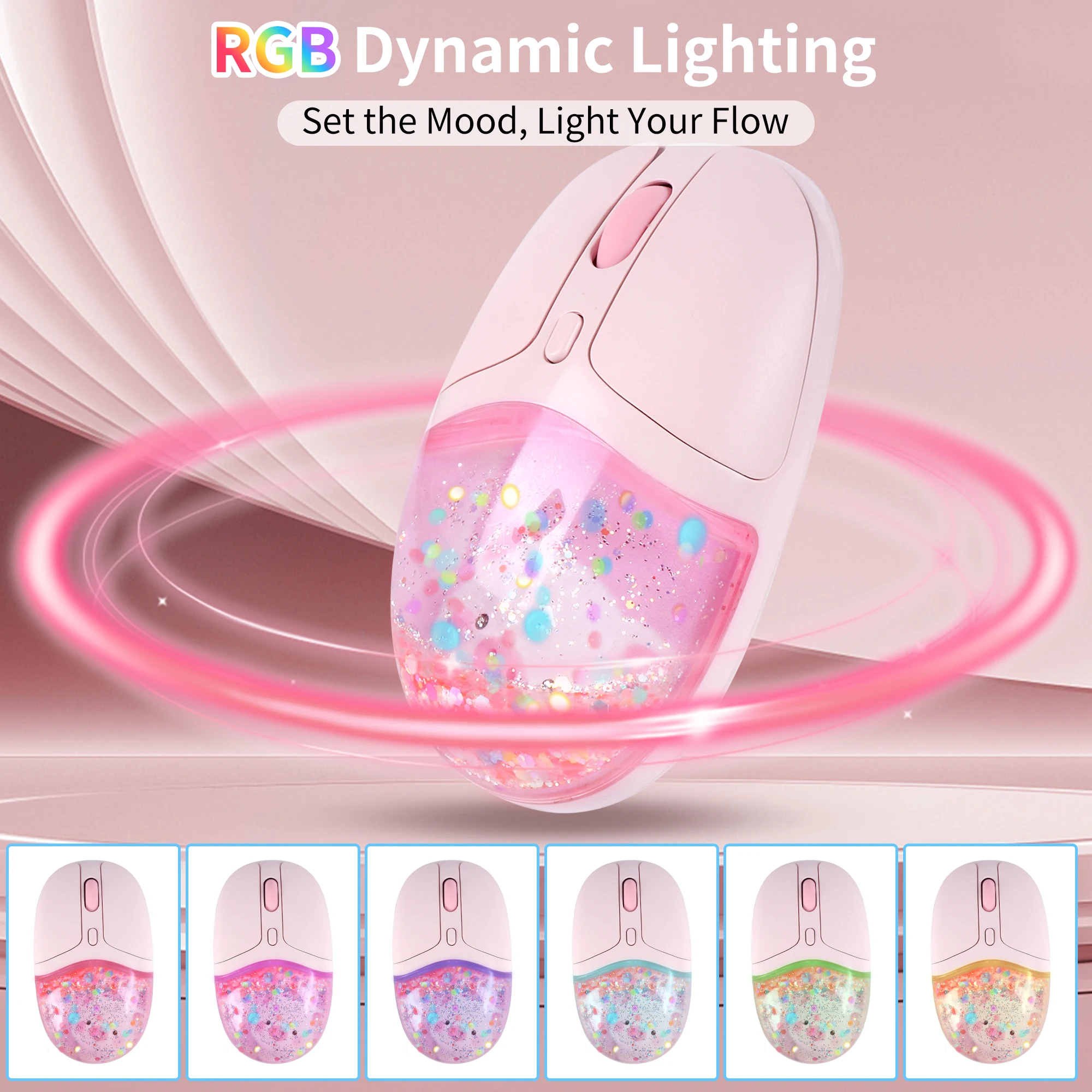 Cute Dual-mode Mouse Bluetooth 2.4G Rechargeable Mute Flowing Crystal Beautiful Light Effect Mute Button Office Use Girl Mause