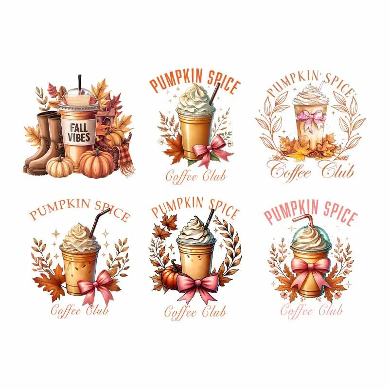 Pumkin Spice DTF Transfer Sticker For Clothing Iron on transfers for t shirts Patch Fall Drink Series Custom Design Print Sticke