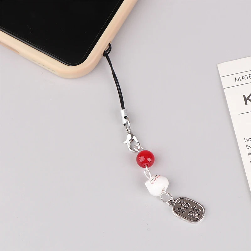 Cute Kawaii Lucky Money Cat Phone Charms Beaded Key Chain For Woman Bag Pendant CCD Camera Decoration