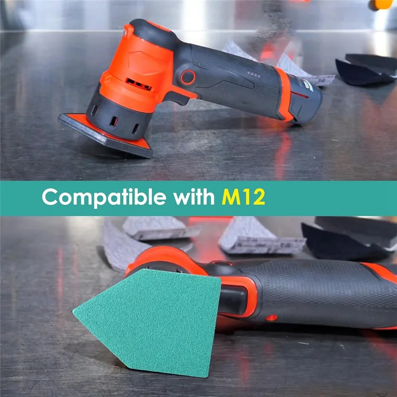 FYBL-تفاصيل 50 قطعة من أوراق الصنفرة المثلثة 80، 120، 150، 180، 240 حبيبة (10 لكل حصى) لـ M12-Sanders