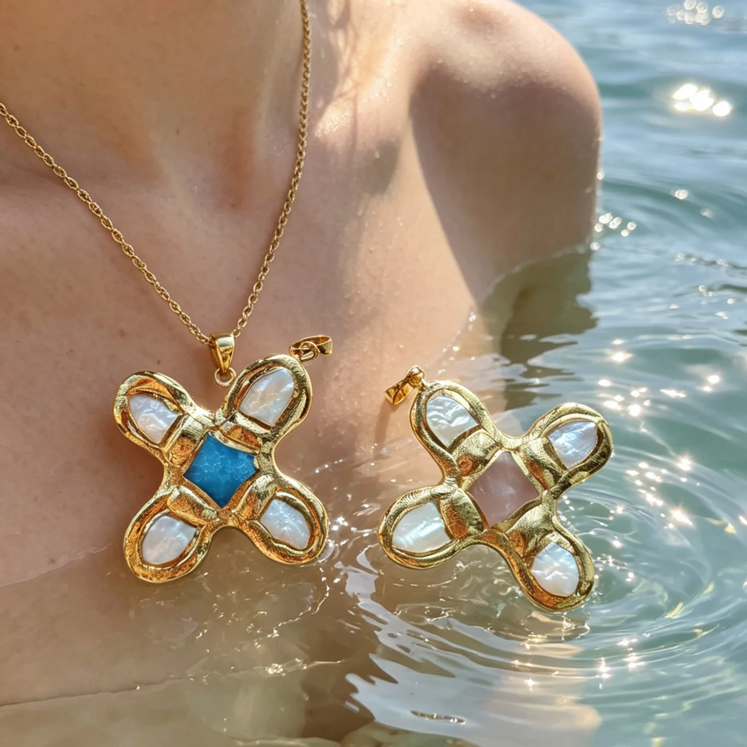WT-JP401 Exquisite Accessory Pendant With Natural Freshwater Pearl And Turquoise Stone Cross Shape For Jewelry Handmade Gift