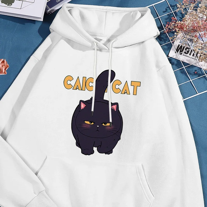 Cute cartoons black cat printed hoodies men Harajuku casual hoodie fashion big size hoody autumn warm fur-liner women pullover