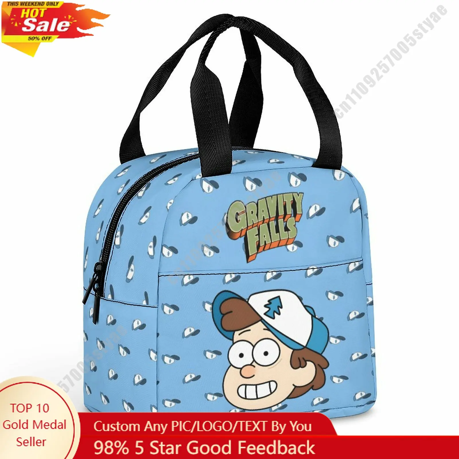 

Dipper Pines Lunch Bag Disney Animal Patterns Bento Bag DIY Custom Text Photo Logo Portable Aluminum Foil Food Bag Cosplay
