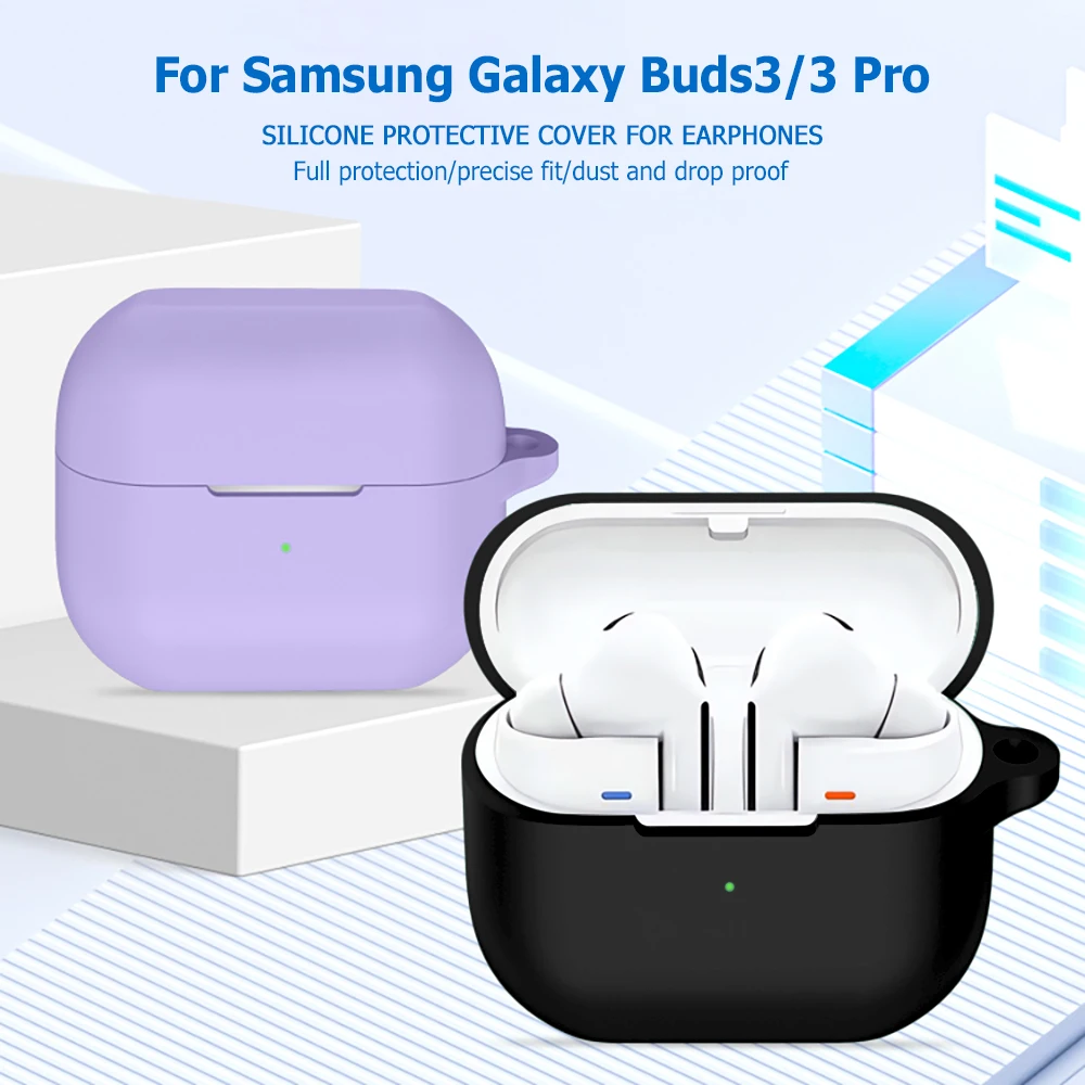 Solid‑Color Silicone Protective Shell For Samsung Galaxy Buds 3 3 Pro 4 4Pro Precise Fit LED Visible Anti‑Scratch Earbuds Cover