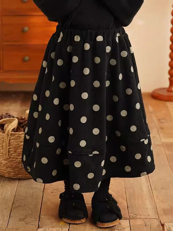 Saia ter com Estampa de Poá Retrô para Meninas, Estilo Coreano, Versátil e Faion, Roupas Infantis para Outono e Inverno