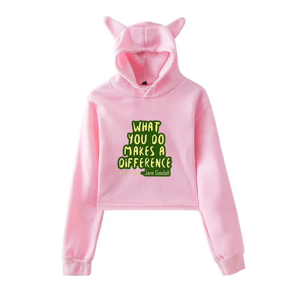 

Джейн Goodall Merch винтажная уличная одежда 90-х годов толстовки с капюшоном для девочек укороченный модный спортивный пуловер с кошачьими ушками