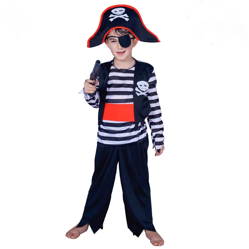 Halloween Cosplay Costume Children's Men's Striped Pirate Clothes Masquerade Costume Stage Performance Costume