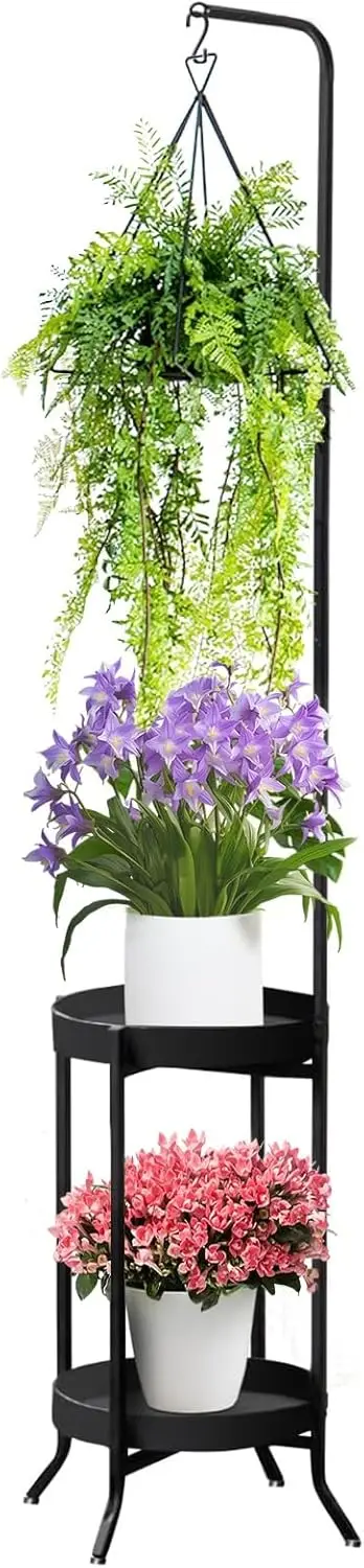 

Трехуровневая угловая подставка для растений, металлическая полка для комнатных и уличных растений, компактный современный дизайн, черный цвет