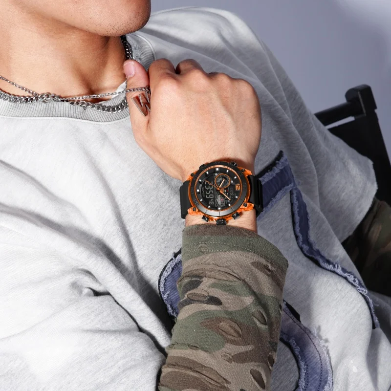 NAVIFORCE 6104 موضة جديدة الساعات الرقمية للرجل التقويم مضيئة الرياضة عادية ساعة كوارتز إلكترونية للرجال reloj hombre