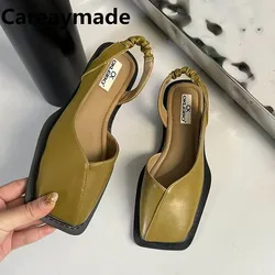 Hot Flat punta quadrata scarpe singole scarpe in pelle primavera estate sandali cinturino posteriore elastico Mary Jane scarpe donna tinta unita