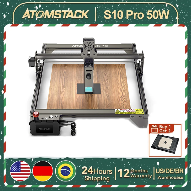 AtomStack S10 PRO 50W CNC Laser Engraving Machine 410x400mm High-Power Support Offline Engraving Stainless Steel Wood Acrylic