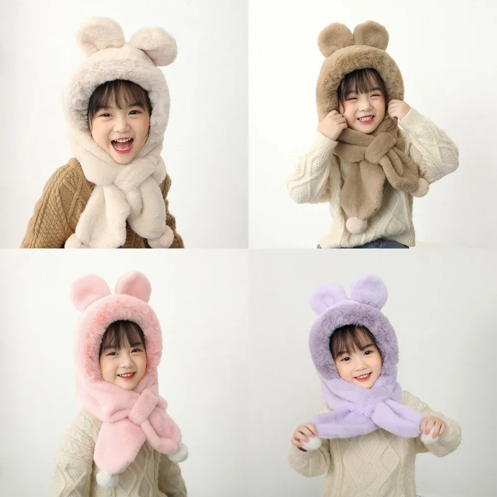 

Cute One-Piece Winter Baby Hat Scarf Windproof Thick Warm Kids Hat Hooded Scarf Neck Protection Plush Infant Beanies Cap