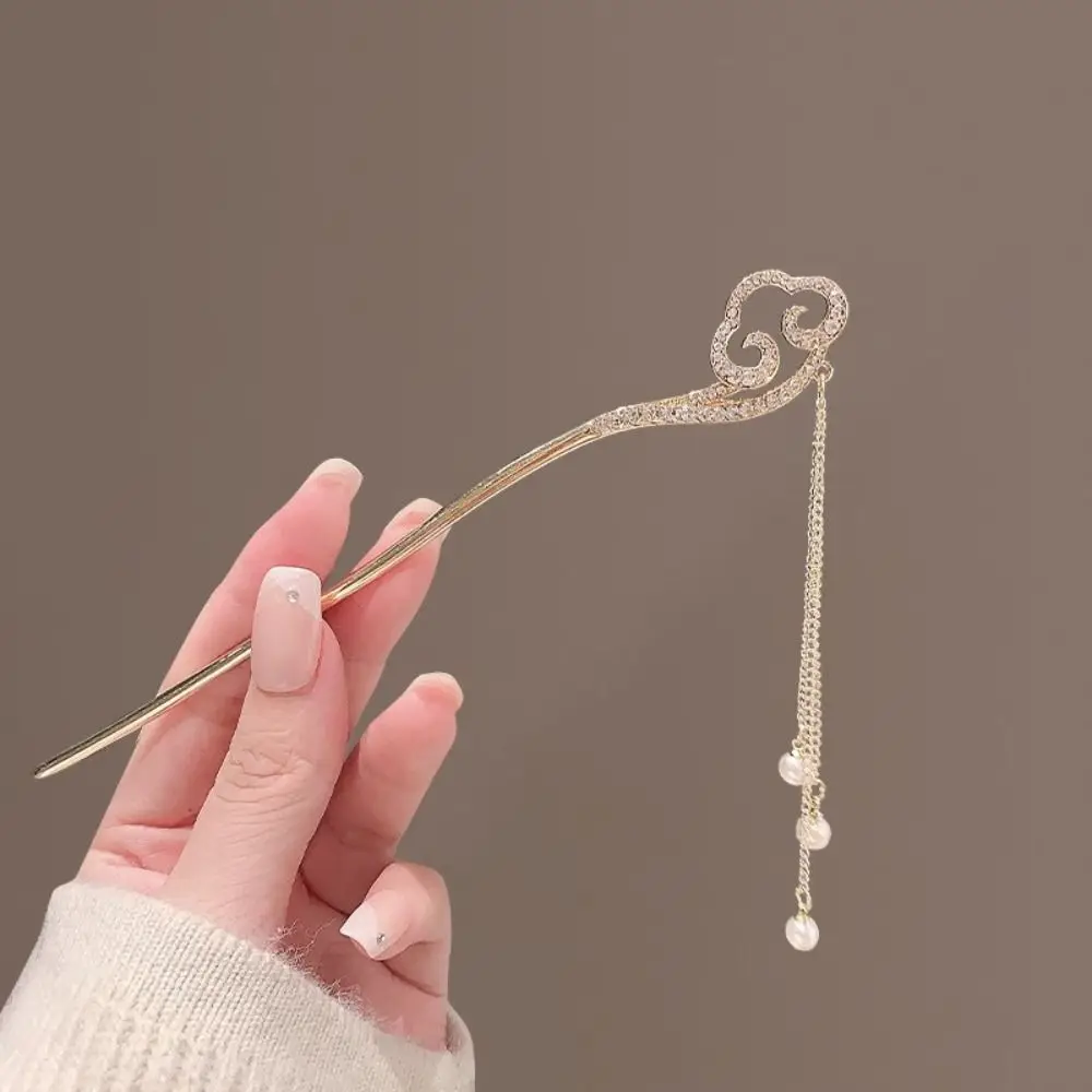 Chinese Style Butterfly Hairpin Simple Rhinestone Cloud Hairpin Ancient Style Retro Pearl Pendant Hair Stick Hanfu Headwear