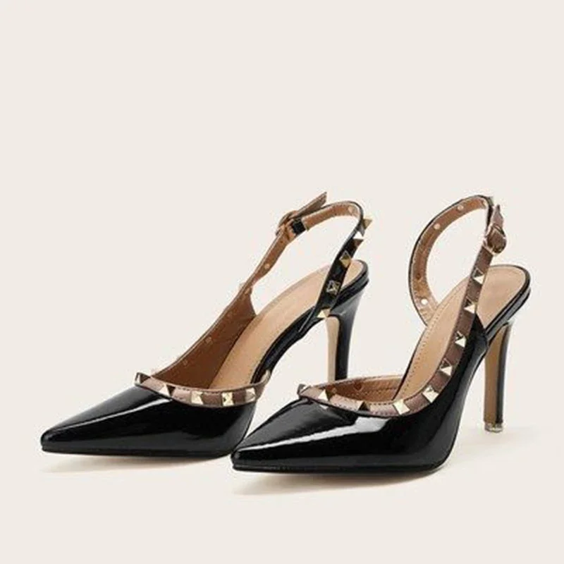 

Pointed Rivet Hollow Back Strap Slingback Pumps Stiletto Slip-On High Heels Women's Shoes