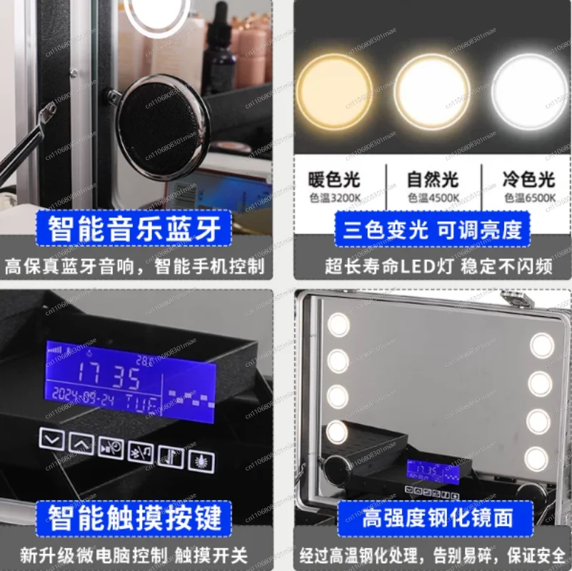 Aluminum-magnesium alloy cosmetic case with lamp, LED dimming for professional follow-up artists