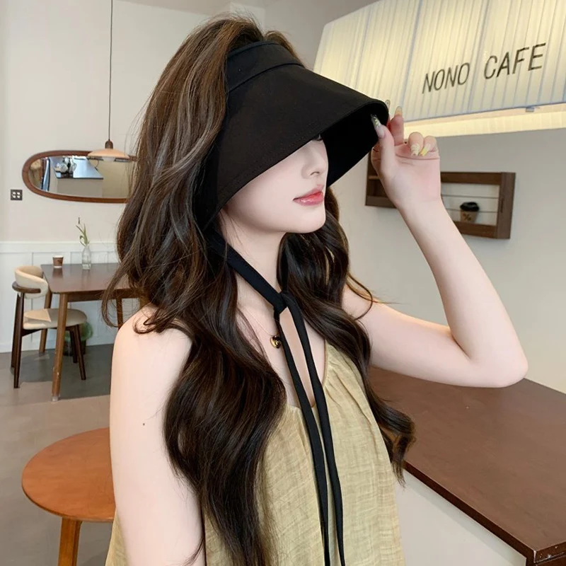 Hot sale Large-brimmed UV-protective open-top hat with high-end ribbon for summer beach sun protection