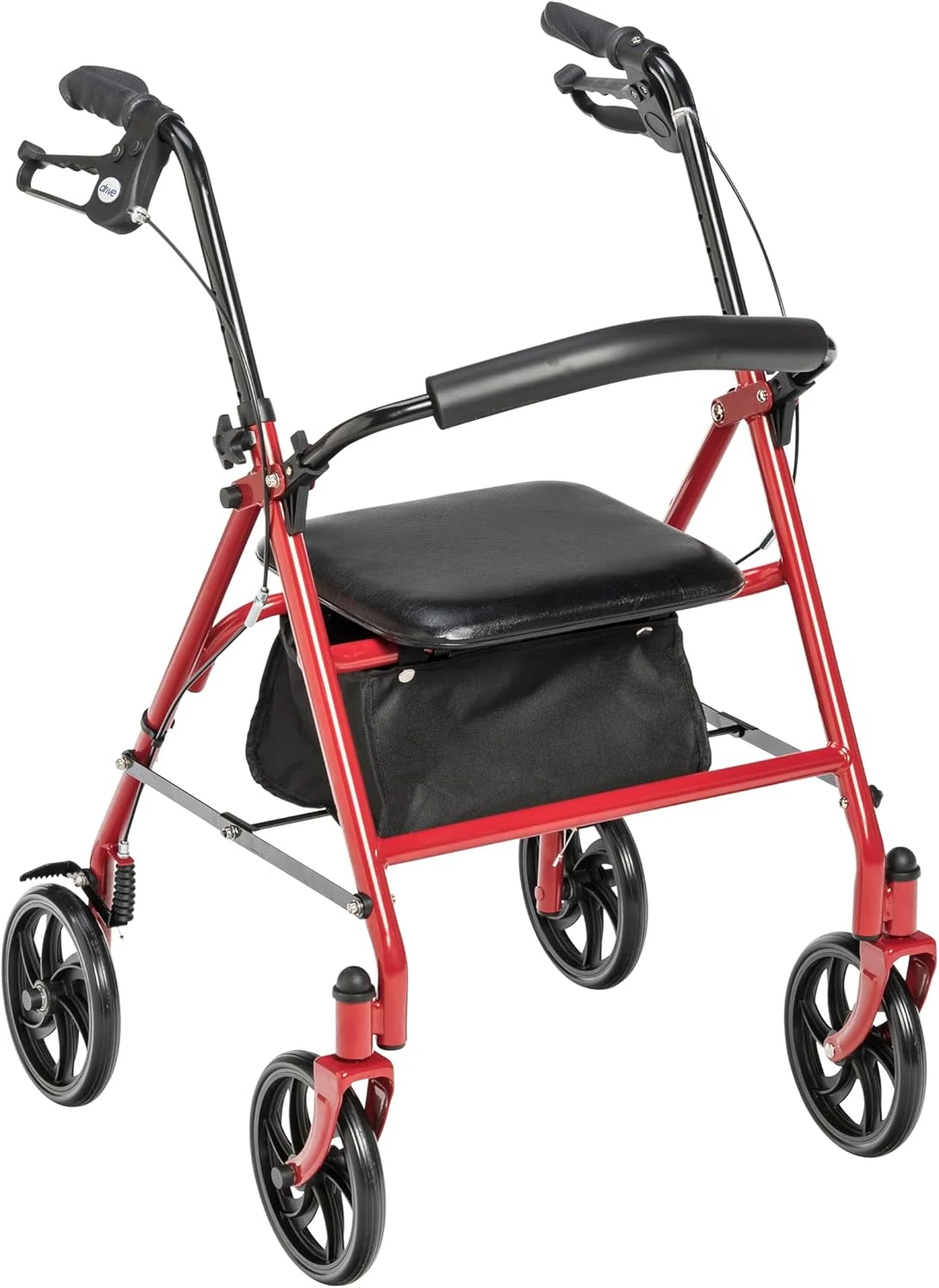 10257RD-1 4 Wheel Rollator Walker With Seat, Steel Rolling Walker, Height Adjustable, 7.5