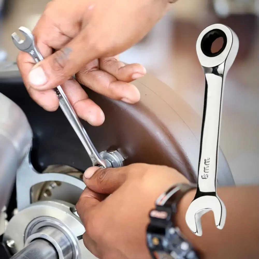 

CR-V Steel Stubby Ratcheting Combination Wrench 8mm-17mm Mini Plum Blossom Quick Open Wrench Hand Spanner Dual-use