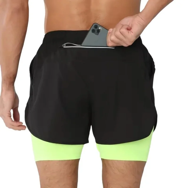 2026 Summer Men's Running Double-Layer Shorts Quick-Drying Fitness 2-in-1 Shorts Men's Sports Workout Training Woven Shorts Male