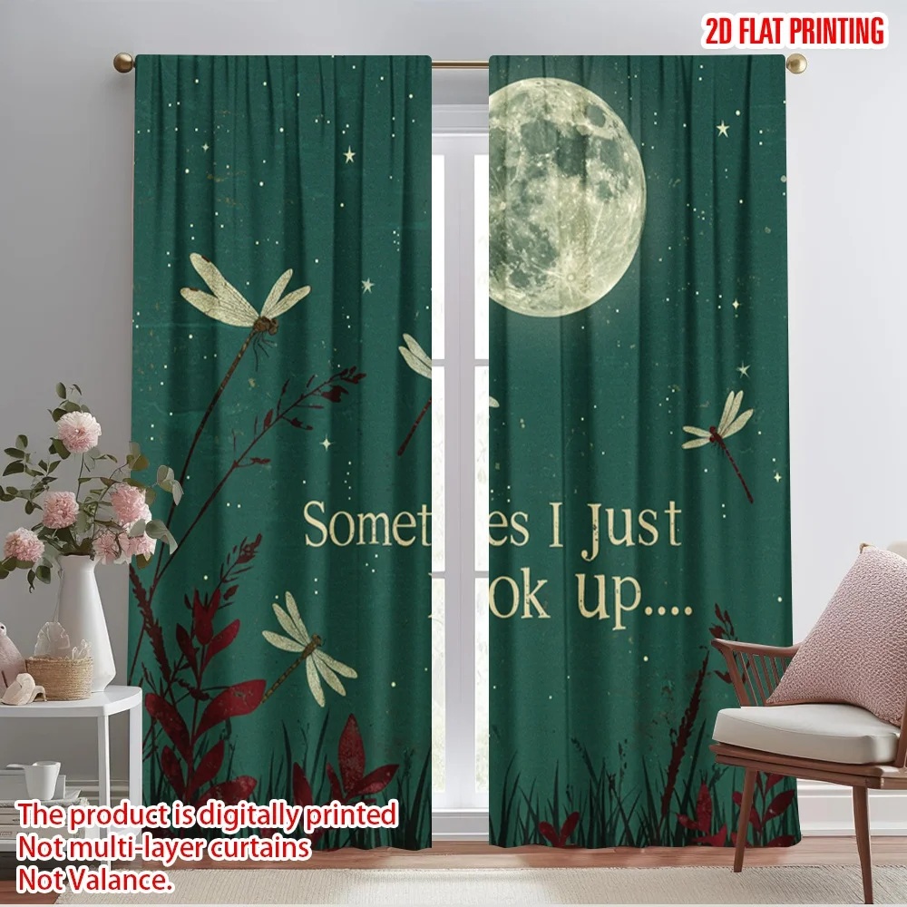 

2pcs 2D flat printing Curtain Dragonfly Moon Night Sky Fabric Without Electricity All Season Party & Holiday Decor for Indoor