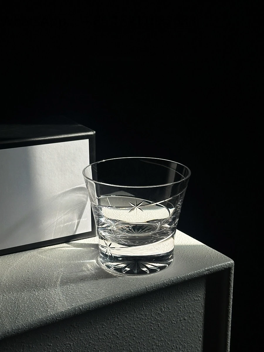 LLY hand-carved crystal whiskey flat-bottomed cup, juice cup, gift box packaging, home bar drinking cup gift