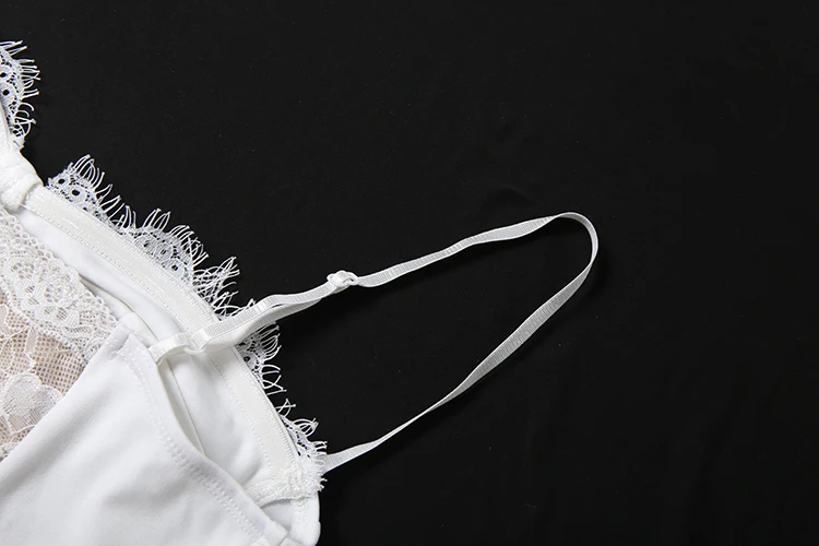 Weird Puss Spitzenkleid für Damen, tief ausgeschnittenes, unregelmäßiges Saumdesign, ärmellos, figurbetont, mit dekorativen Fischgräten, sexy, für Mitternachtspartys, Mini-Bodycon-Kleid – Detail 7
