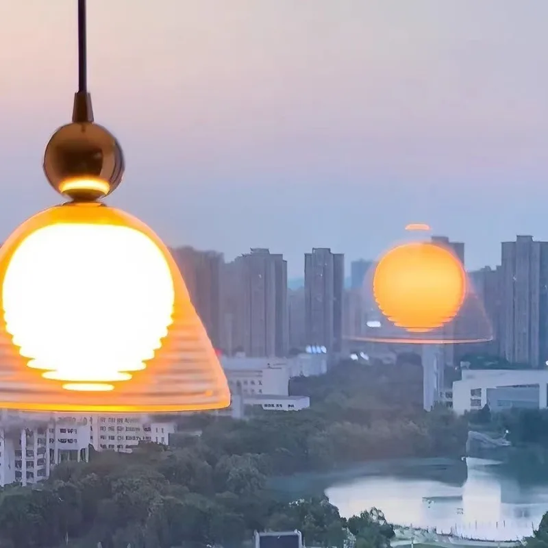 Sunset glass chandelier modern simple balcony bar restaurant bedroom study bedside single head small light luxury
