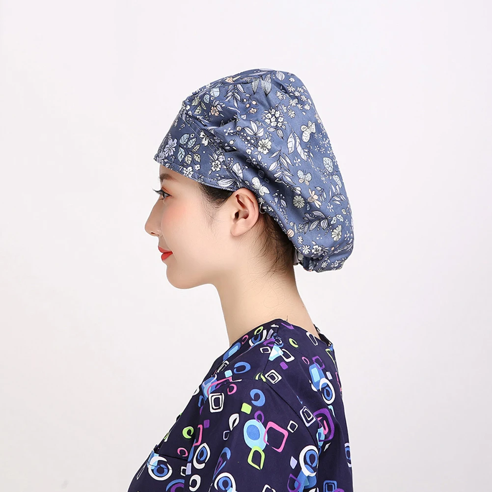 

2pcs Printed Work Hats Comfortable Cotton Doctor Nurse Caps Operating Room Use Hair Sanitary Beauty Chemo Cleaning