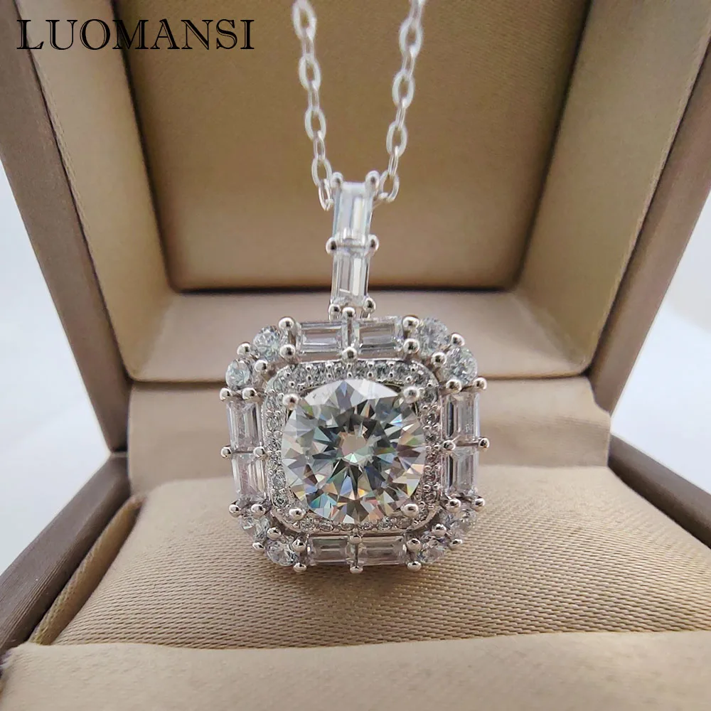 Luomansi Real S925 Silver Women Necklace Moissanite 1 / 2 / 3 / 5CT D VSS Fine Jewelry Wedding Party Commemorative Gift