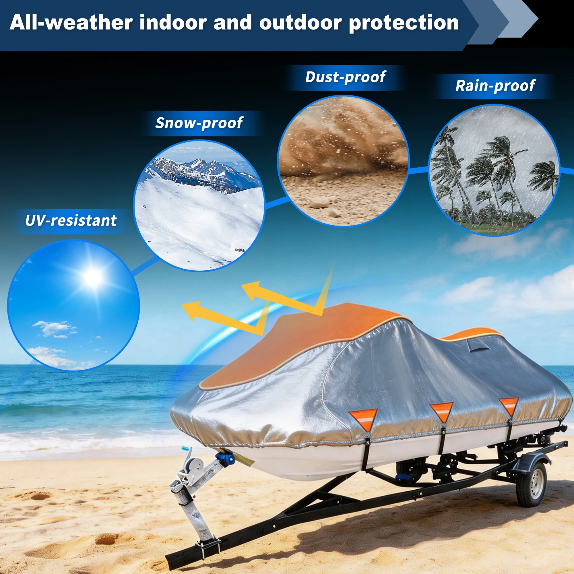 

Uxcell Waterproof Motorboat Jet Ski Trailerable Cover For Seadoo For Yamaha For Kawasaki 300D Oxford Cloth Trailer Cover