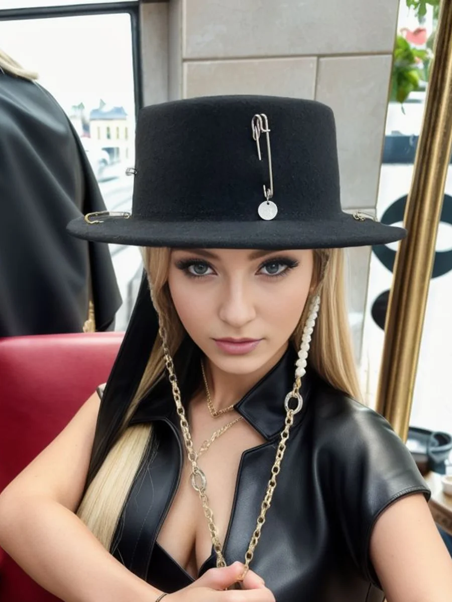 2023 new arrival black wool hat for women European and American fedora piercing canotier hat