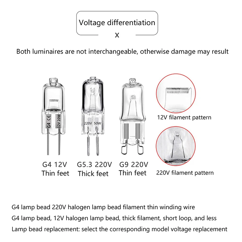 2Pcs G4/G5.3/G9หลอดไฟ DC 12V/220V หลอดฮาโลเจนหลอดฮาโลเจนโปร่งใสแต่ละหลอดด้านในกล่องตกแต่ง