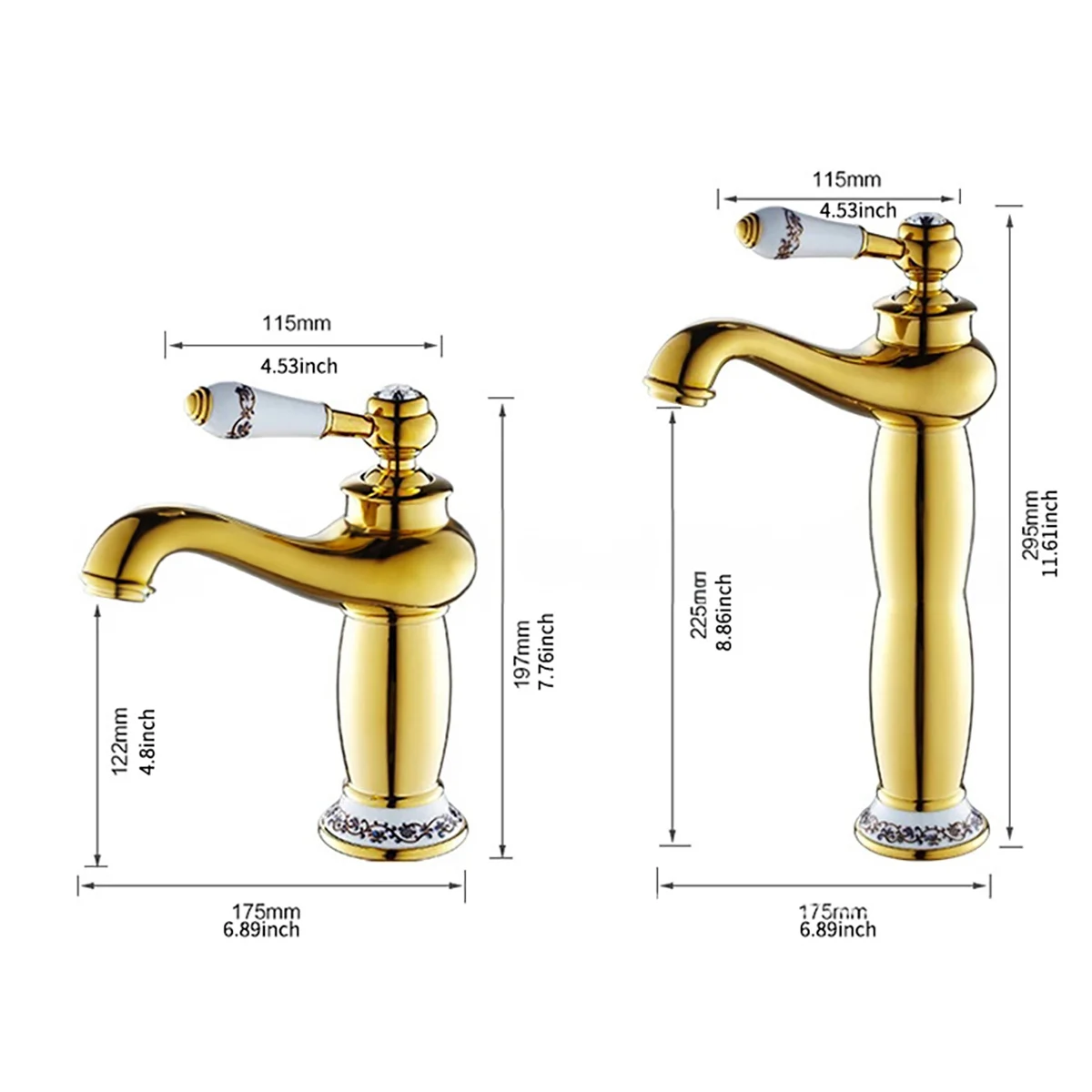 Keran wastafel tembaga vintage modern satu lubang, keran wastafel kamar mandi tinggi dan rendah dua model.
