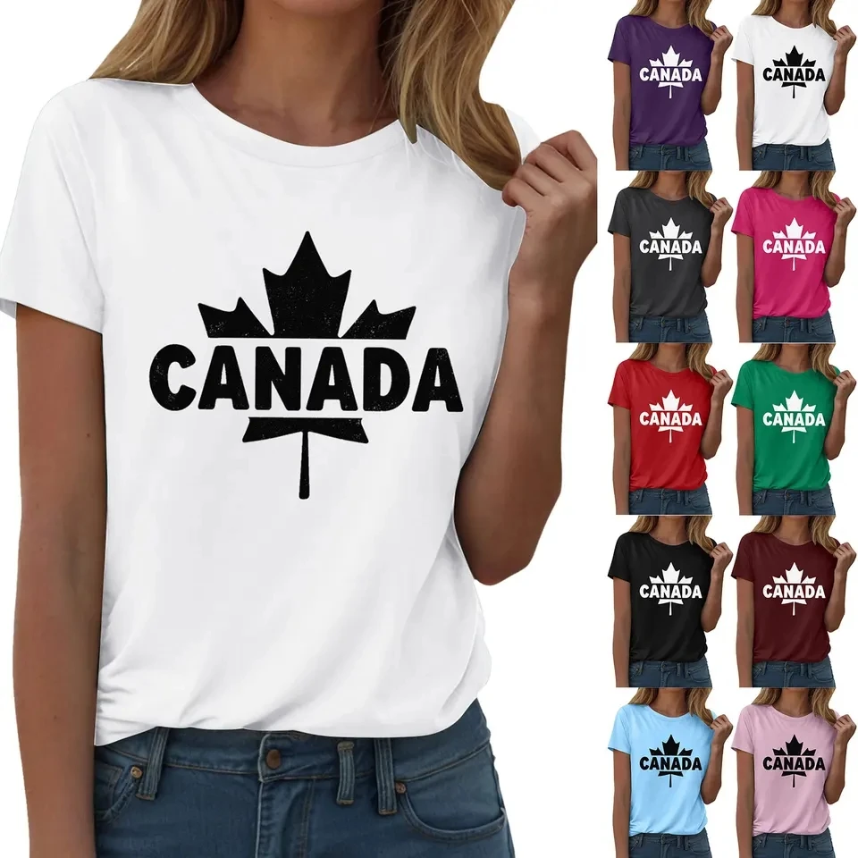 

Vintage Canadian Canada Flag T Shirts Womens Graphic Streetwear Short Sleeve Tee Shirts Summer Casual Tshirt Female Loose Tops
